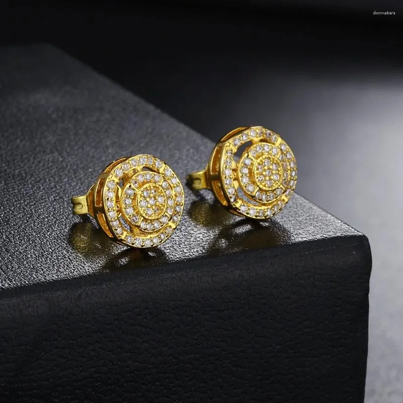 Stud Earrings Rock Hip Hop Iced Out Earring For Men Male Studded Zircon Gold Color Piercing Ear Accessories Trend Jewelry OHE167