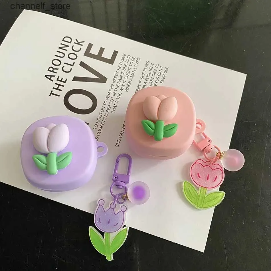 Hörlurstillbehör för Samsung Galaxy Buds 2 Pro / Buds Live / Buds Fe / 2Pro Case Cute Flower Tulip Keychain Silicone Earphone Cover Accessory Boxy240322