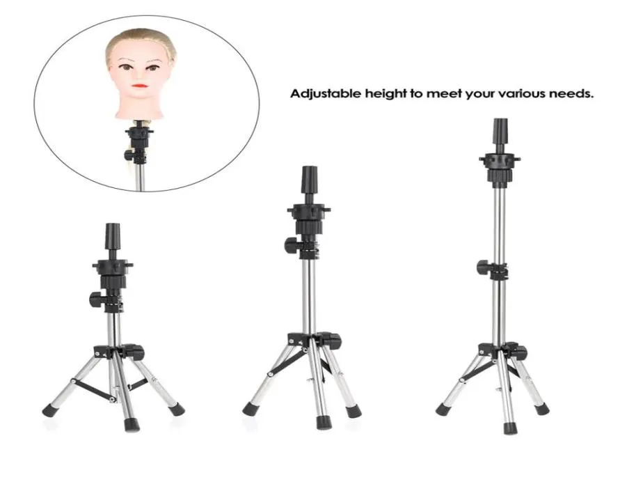 Adjustable Wig Stand Hairdressing Tripod Stand StainlessSteel Training Mannequin Head Holder Clamp Hair Wig False Head Mold Stands5001680