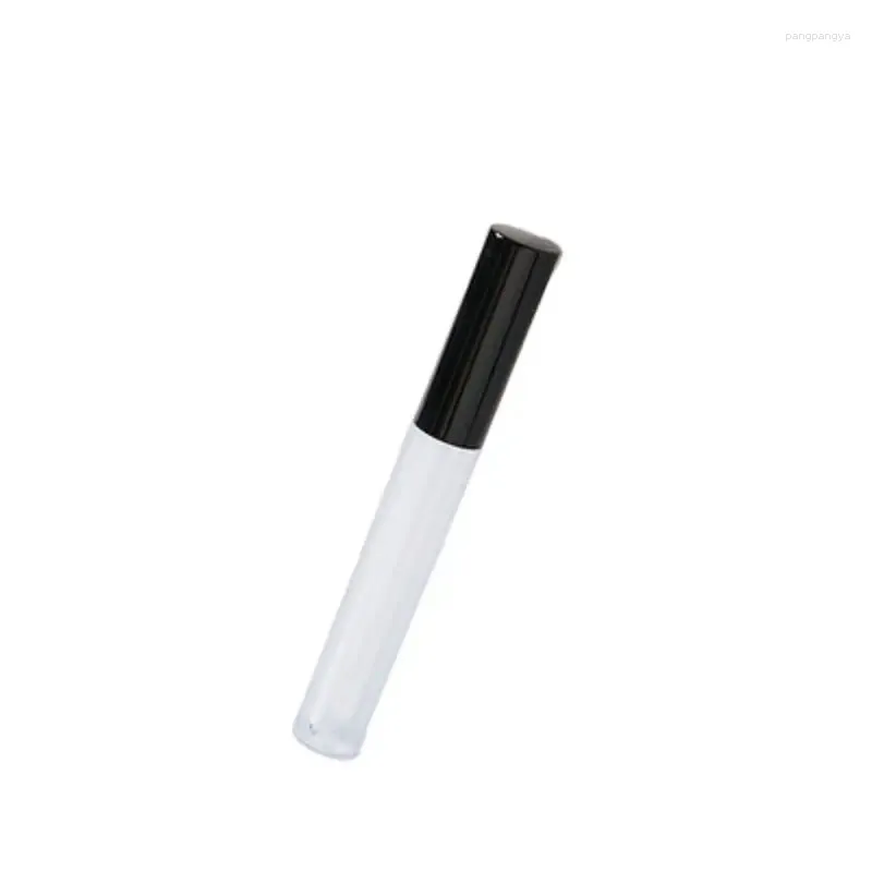 Botellas de almacenamiento Llegada 5 ML Vacío Transparente Frost Lipgloss Tubo Redondo Tapa Negra Envase Cosmético Portátil Botella Contenedor 50 Piezas