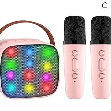 Mini microphone sans fil portable d'extérieur avec lumières colorées, haut-parleur Bluetooth karaoké