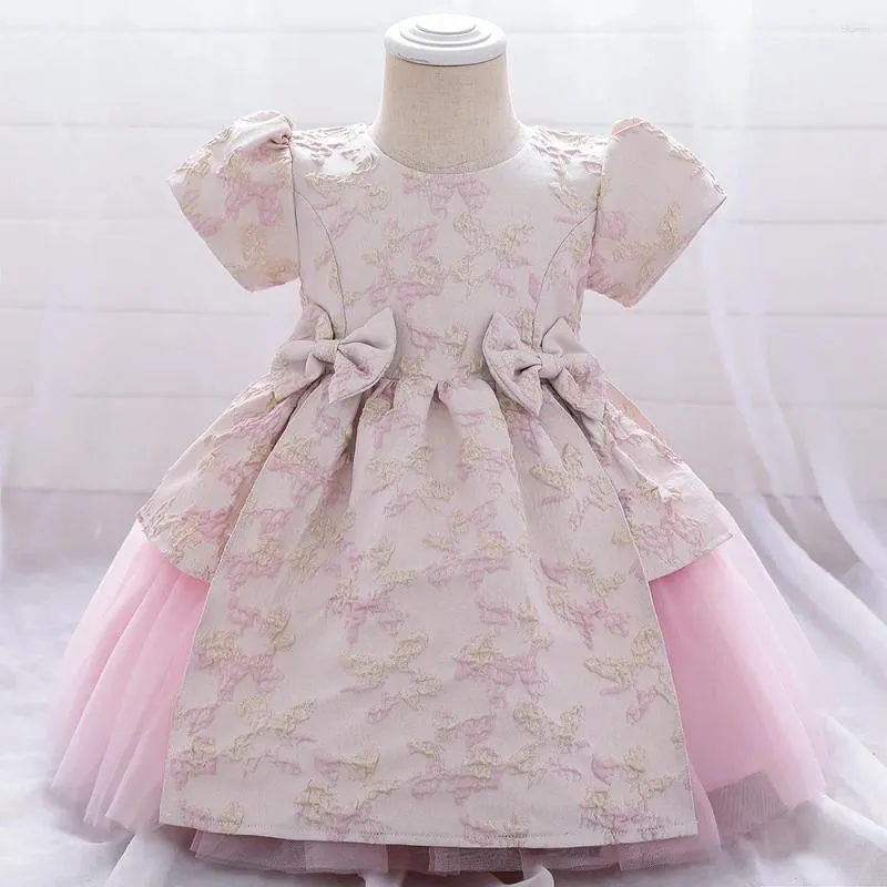 Girl Dresses 0-5Y Kids Flowers For Girls Floral Pink Vestido Christmas Clothes Children 2024 Year Elegant Prom Tutu Gown