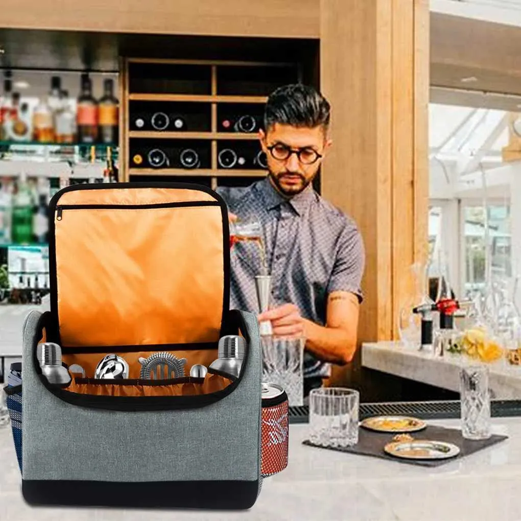 Borsa per kit barista per attrezzi da bar Custodia portatile con cerniera con tasche laterali Borsa per il trasporto del mixer Accessori per l'organizzatore della casa 240322