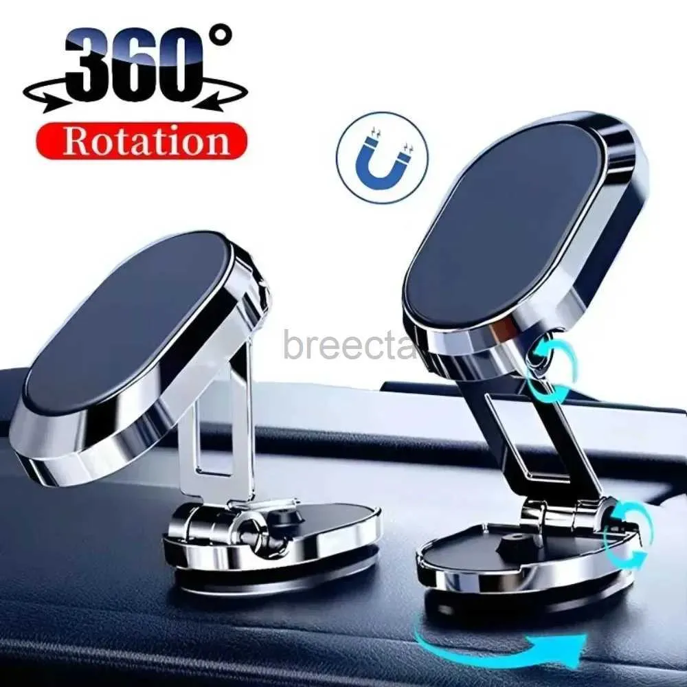 Cell Phone Mounts Holders New Car Magnetic Phone Holder Folding Strong Magnet Mount Mobile Phone Metal Stand GPS Support for IPhone Samsung Huawei 240322