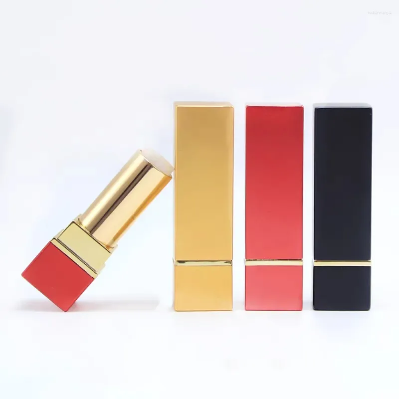 Storage Bottles Empty 12.1mm Black Red Gold Square Aluminum Lipstick Tube 24pcs