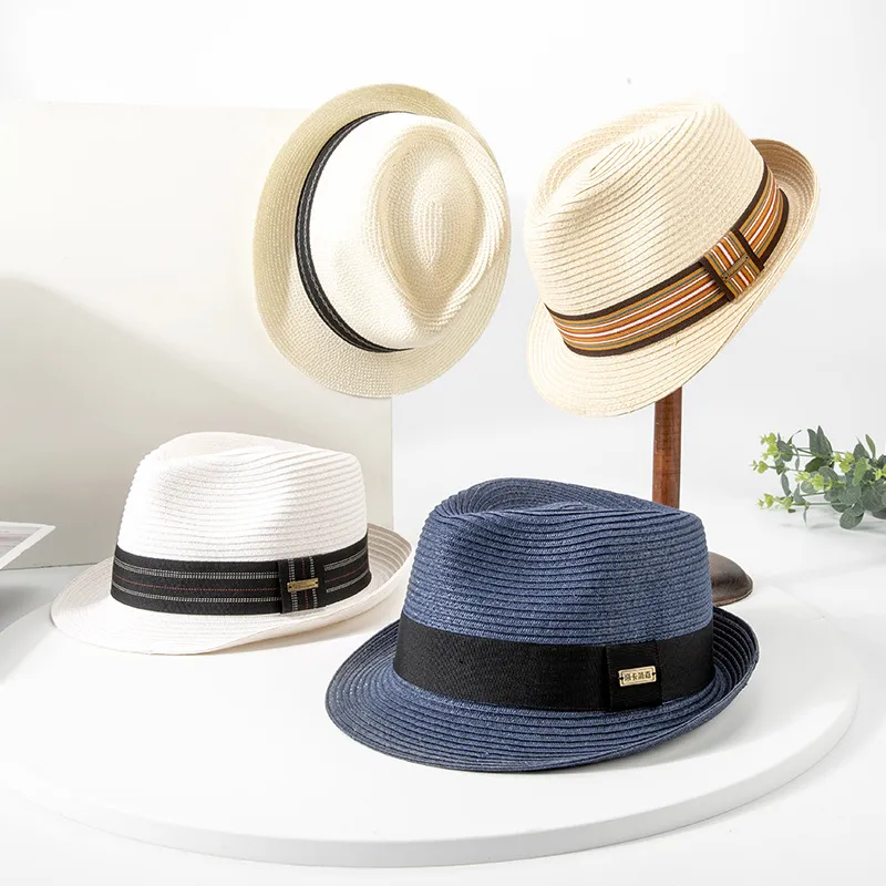 Primavera/verão guarda-sol chapéu de palha chapéu masculino e feminino britânico retro jazz chapéu casal protetor solar chapéu de praia