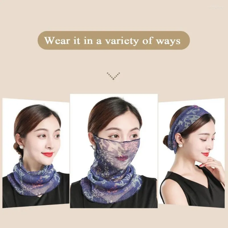Sjaals multifunctionele chiffon sjaal mode anti-uv masker tule mesh kleine zijde geprinte nekbeschermer pullover dunne nek