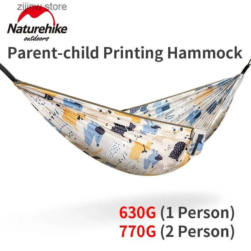 Hammocks Naturehike DC-C03 Swinging hammock outdoor leaf printed parent-child hammock 1-2 civil defense rolling rocking chair forest adventure Y240322