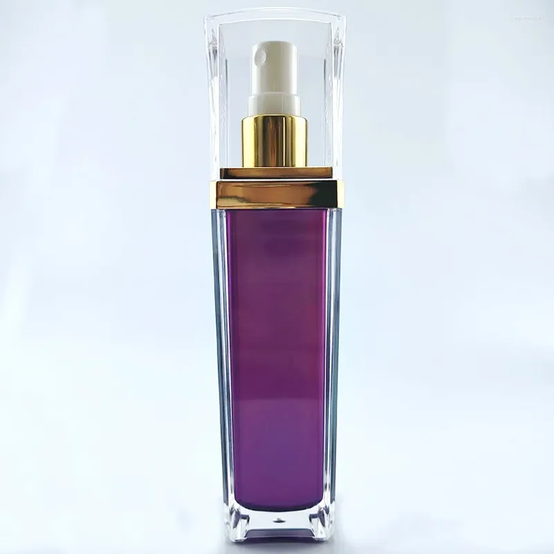 Bottiglie di stoccaggio Capacità 80ml120ml Forma quadrata Colore viola Materiale acrilico Bottiglia di profumo spray riutilizzabile con pompa spruzzatrice