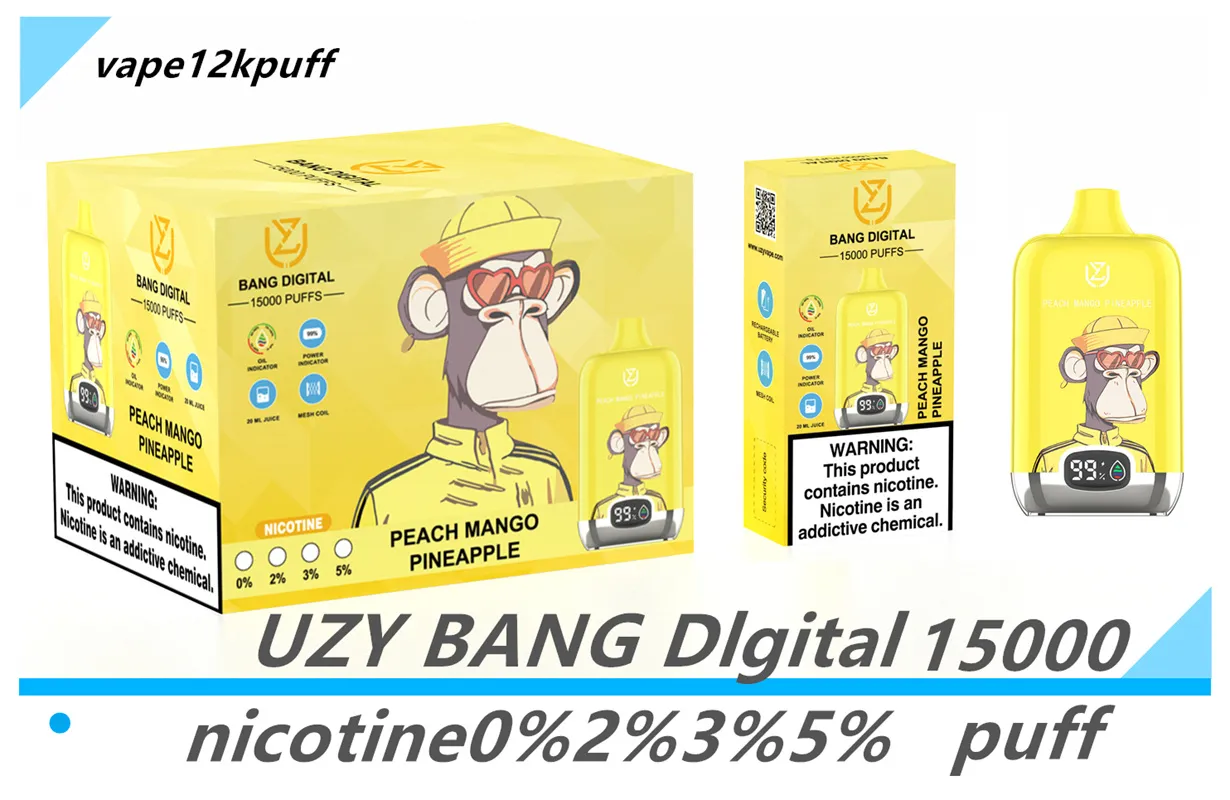 Uzy Bang Ddigital 15000puff desechable cigarrillo electrónico Puff15000 Cáusula inteligente recargable Aceite/Indicador Eléctrico Bulbo Puff15K Cigarrillo electrónico Cigarrillo