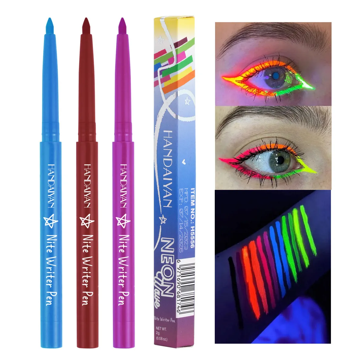 Vrouwen Oogmake-up Gel Neon Eyeliner Pen Kleurrijke UV Waterdichte Fluorescerende Eyeliner Halloween Kerstfeest Toneelmake-up Gezichtskleur Verfpen