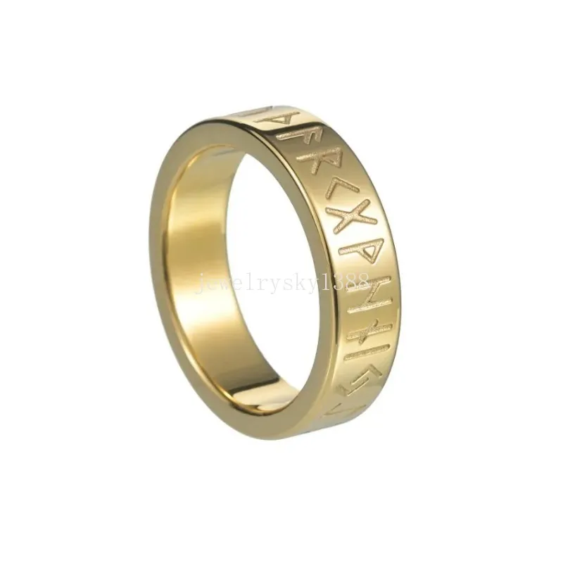 Retro Paar Viking Ringen Rune Letter Gouden Roestvrij Stalen Ring voor Mannen Mode-sieraden