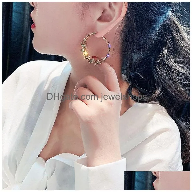 Hoop Huggie Round Geometric Earrings For Women Bohemia Gold Sequin Statement Earring Fashion Jewelry Party Gift Drop Delivery Dhejt