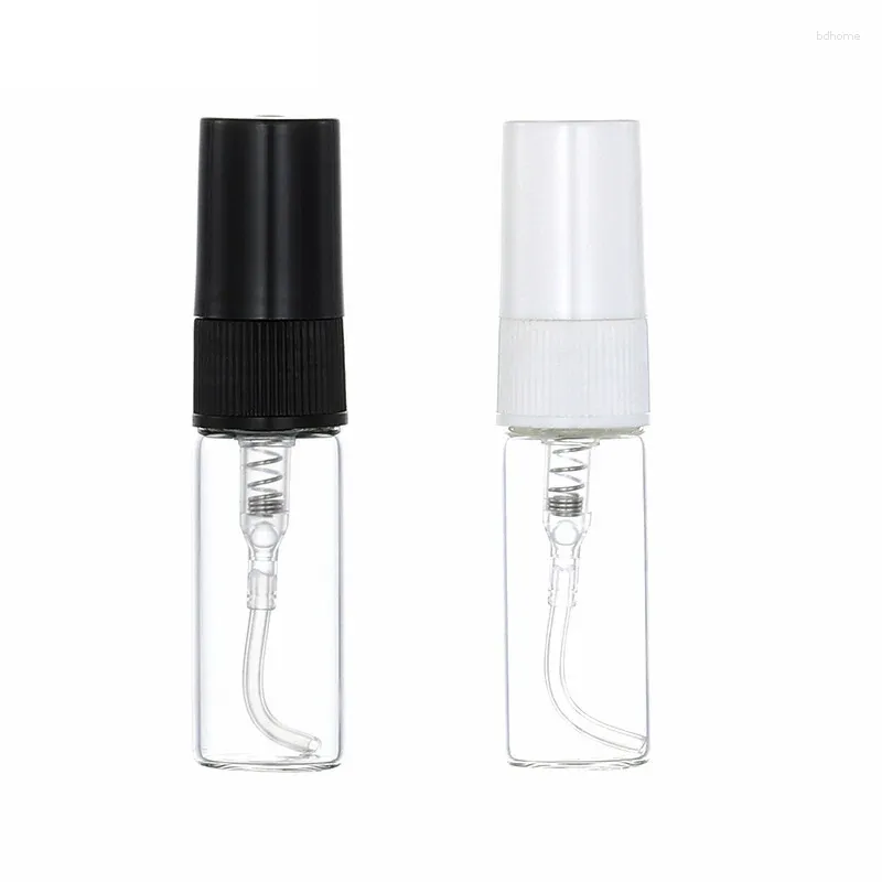 Garrafas de armazenamento Frasco de recarga de perfume 3ML 50pcs frascos de vidro transparente 100pcs preto branco spray bomba embalagem recarregável claro mini