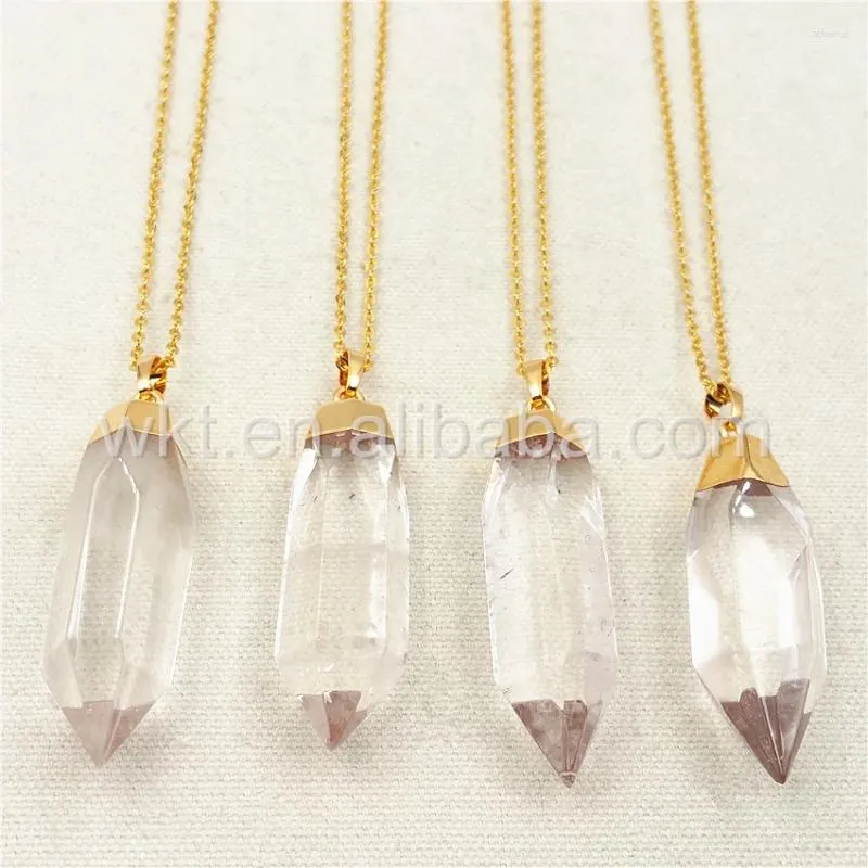 Pendant Necklaces WT-N872 Wholesale Gold Color Clear Quartz Point Necklace Shape Natural Crystal