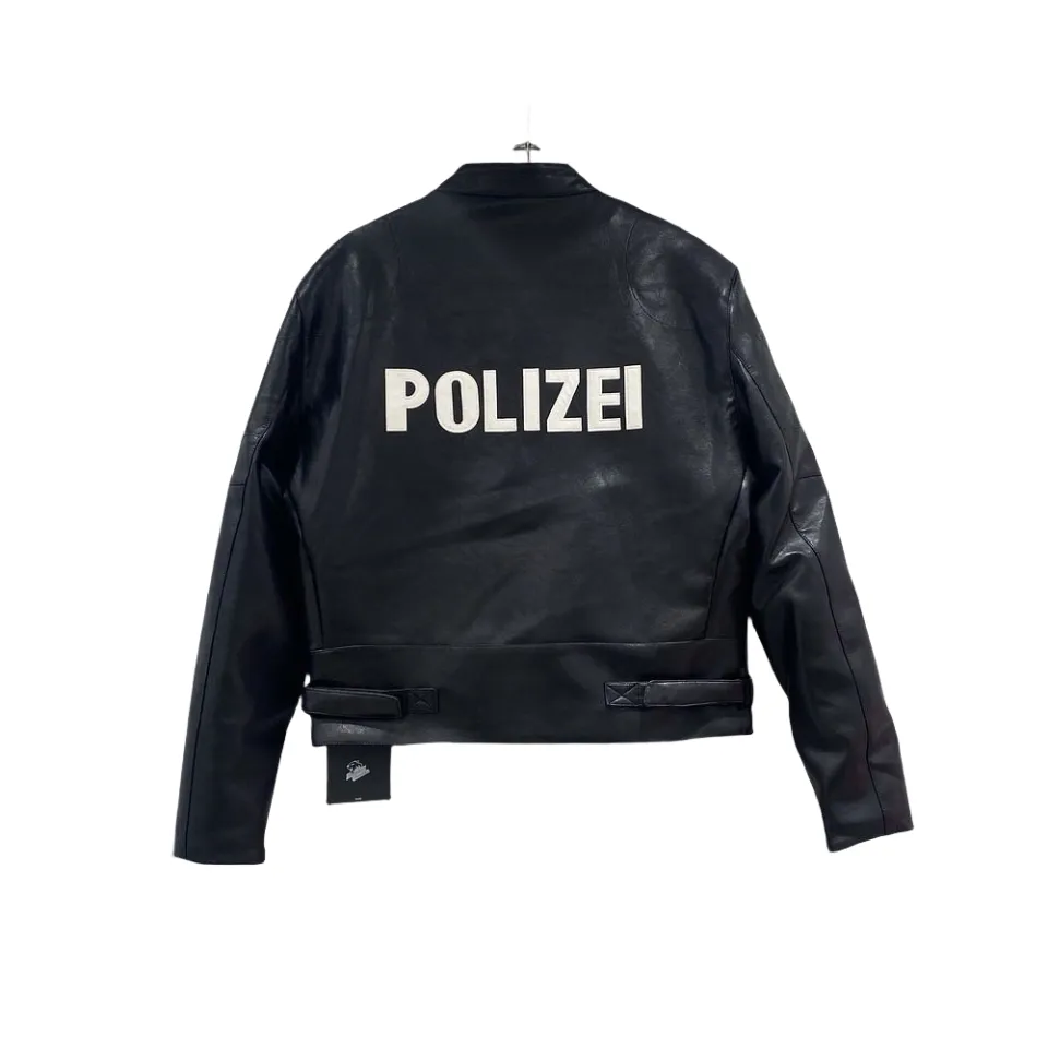 Polizei Leather Jacket nightclub street motorbike biker leather jacket PU jacket short Slim jacket men tide