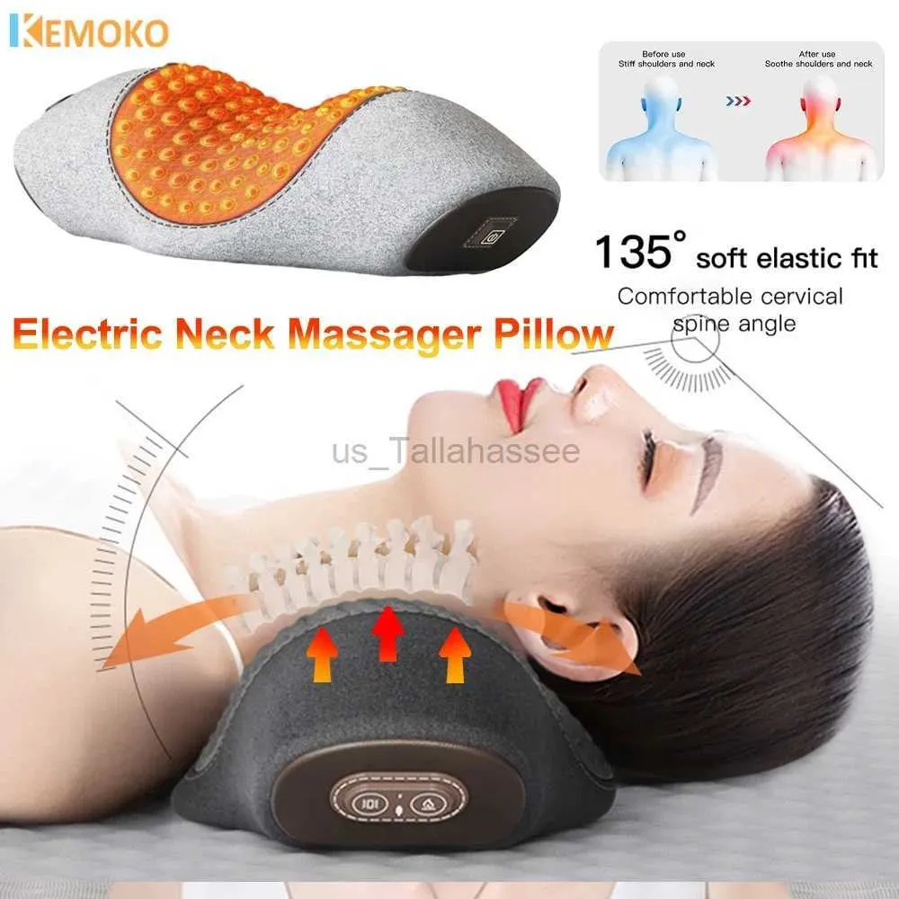 Massaging Neck Pillowws Electric Cervical Massager Heating Vibration Neck Massager Pillow Back Traction Relax Sleeping Memory Foam Pillow Spine Support 240322