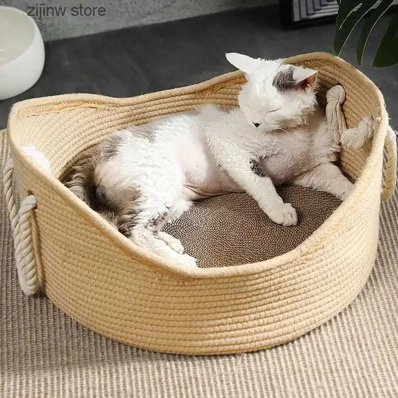 chenils stylos Lit de chat en rotin fait à la main et maison de chien tissé nid frais d'été utilisé pour les tapis de sommeil à gratter pour chat et chaton tapis de salon pour chat Y240322