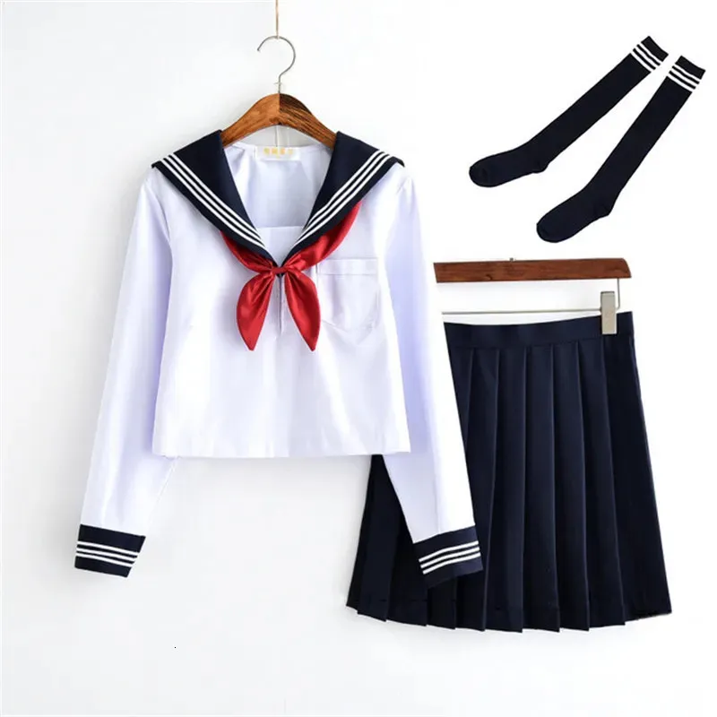 White Schoolgirl Uniform Japanese Class Navy Sailor School Uniforms Students Clothes For Girls Anime COS Sailor Navy Suit 240318