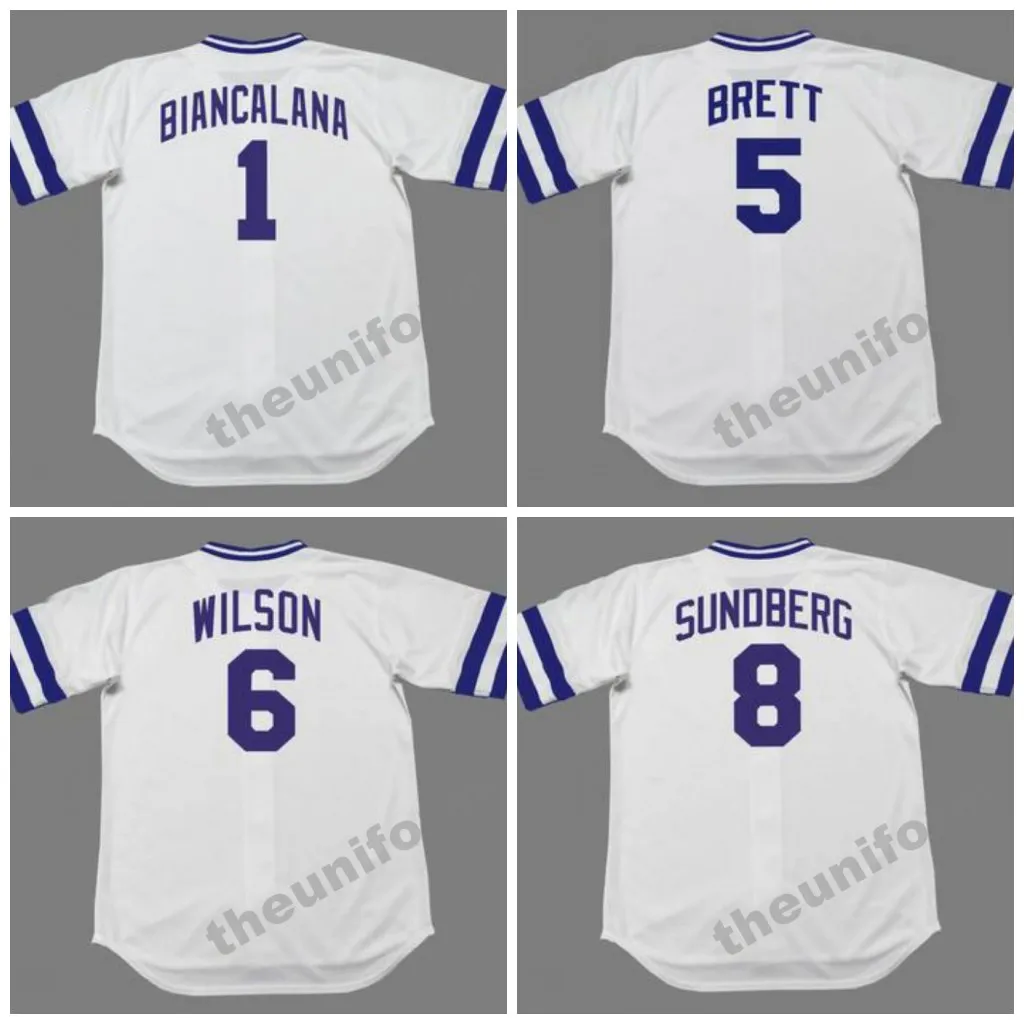 Camisa de beisebol masculina 1980-1989 Kansas City BUDDY BIANCALANA GEORGE BRETT WILLIE WILSON JIM SUNDBERG HAL McRAE Retrocesso S-5XL