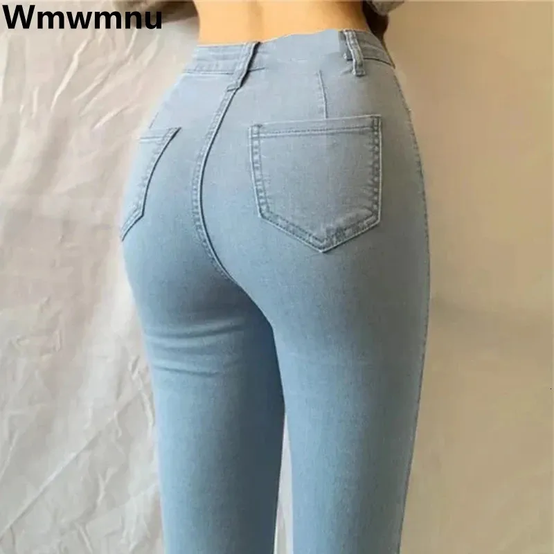 Jean crayon à taille haute maigre sexy Femmes plus taille coréenne mode coréos vaqueros slim stretch denim pantalon pantalon de chute de printemps 240319