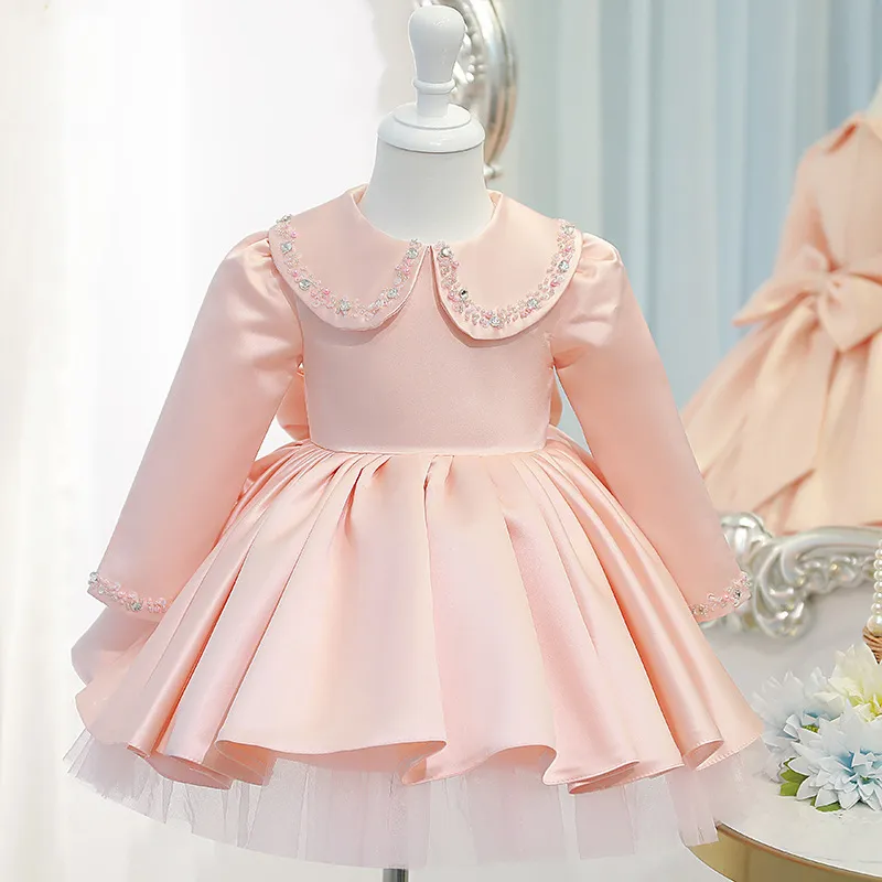 Sweet Pink Long Sleeves Flower Girl Dresses Girl's Birthday Dresses Girls Party Skirt Girl Everyday dress Kids' Party Wear SZ 2-12 D322114