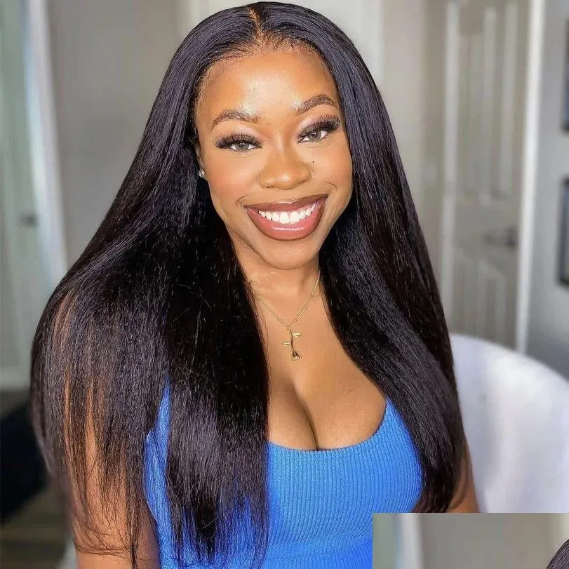 Lace Wigs Yaki rechte frontale menselijke haar pruik Braziliaanse Remy Natural Scalp 13x4 HD Front African American Drop leveringsproducten DHWJI 153 pruiken