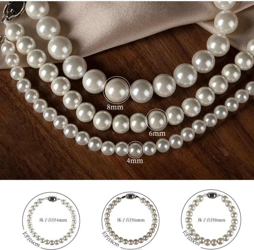 Kościa, pasme bransoletki biżuteria 6-10 mm biała okrągła perła bransoletka 14-18 cmsier dostawa 2021 nqzug