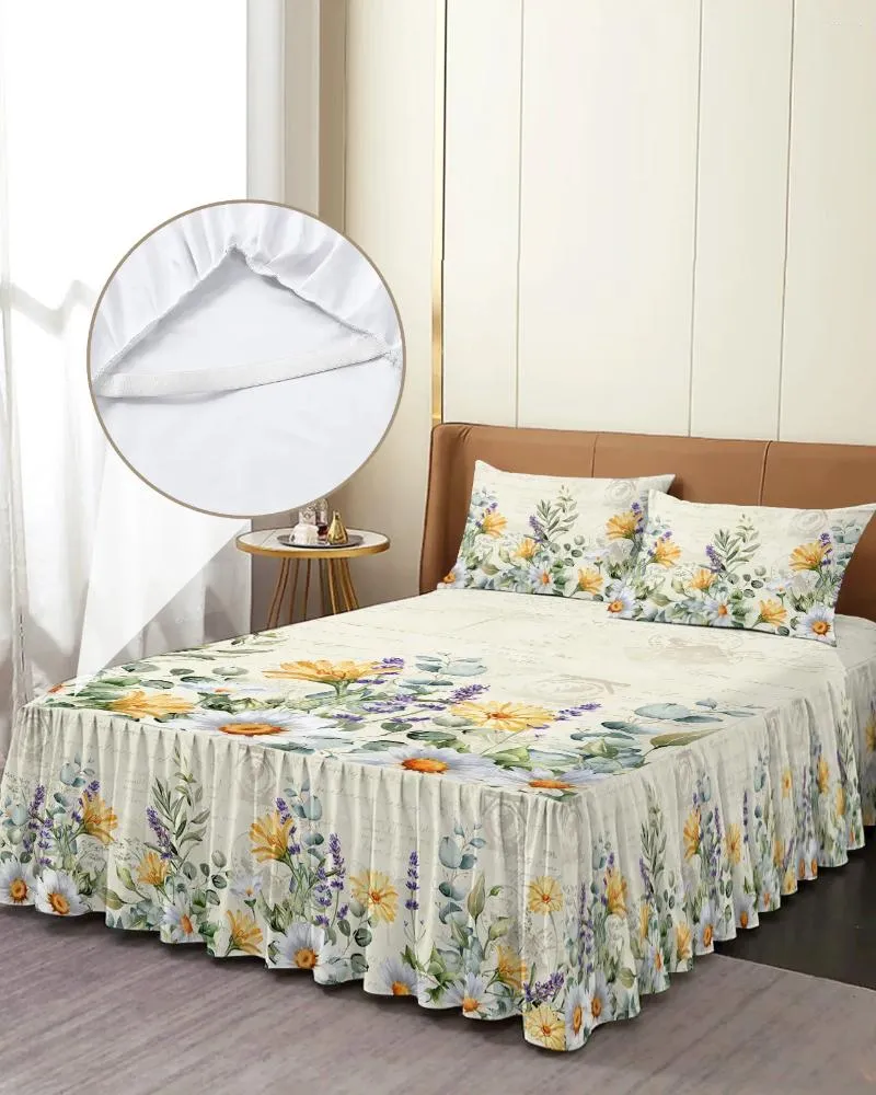 Bed Skirt Flowers Daisy Lavender Elastic Fitted Bedspread With Pillowcases Protector Mattress Cover Bedding Set Sheet