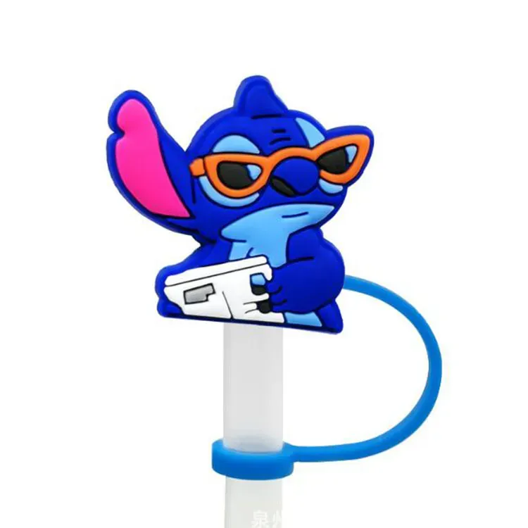 new styles blue straw toppers covers charms pvc reusable dust plug cartoon anime decoration accessories for straws