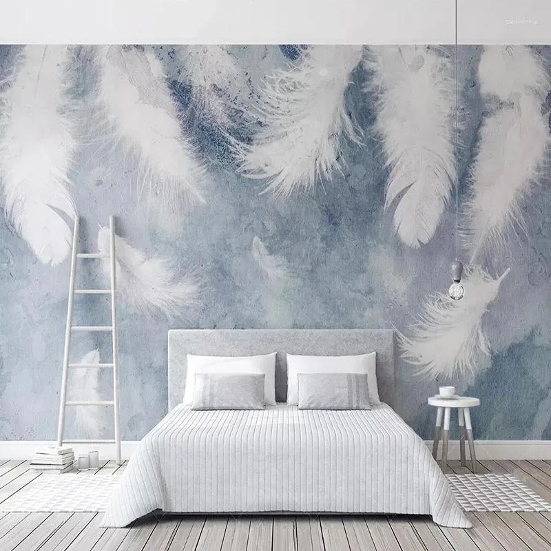 Wallpapers personalizado po papel de parede moderno 3d tinta chinesa tinta pintada à mão penas murais papéis de parede sala de estar quarto decoração