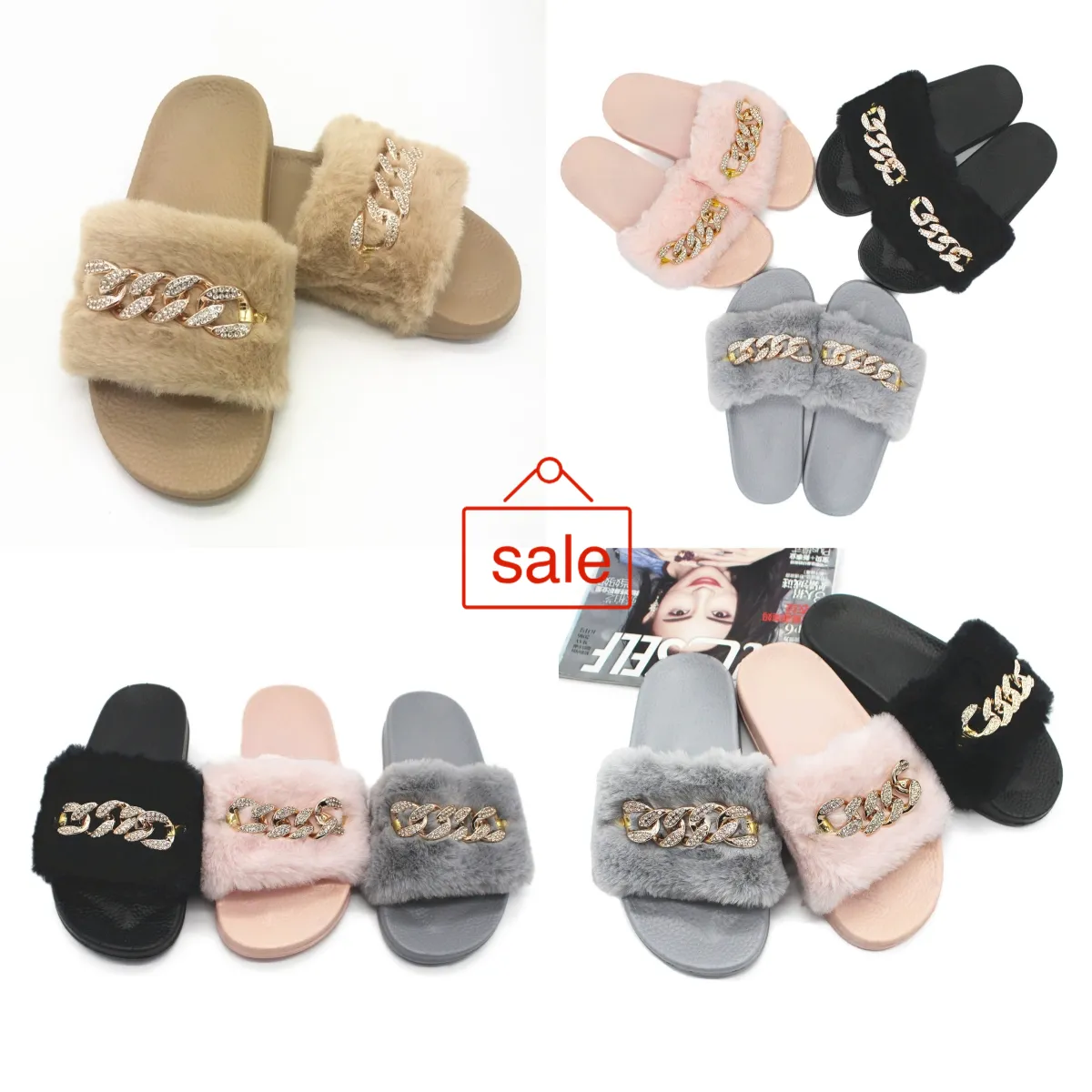 Comfort in serie autunno e catena invernale flash Diamond Slifori fluttuanti per interni e esterni Fluffy Flip Flops caldi dimensioni EUR 36-41