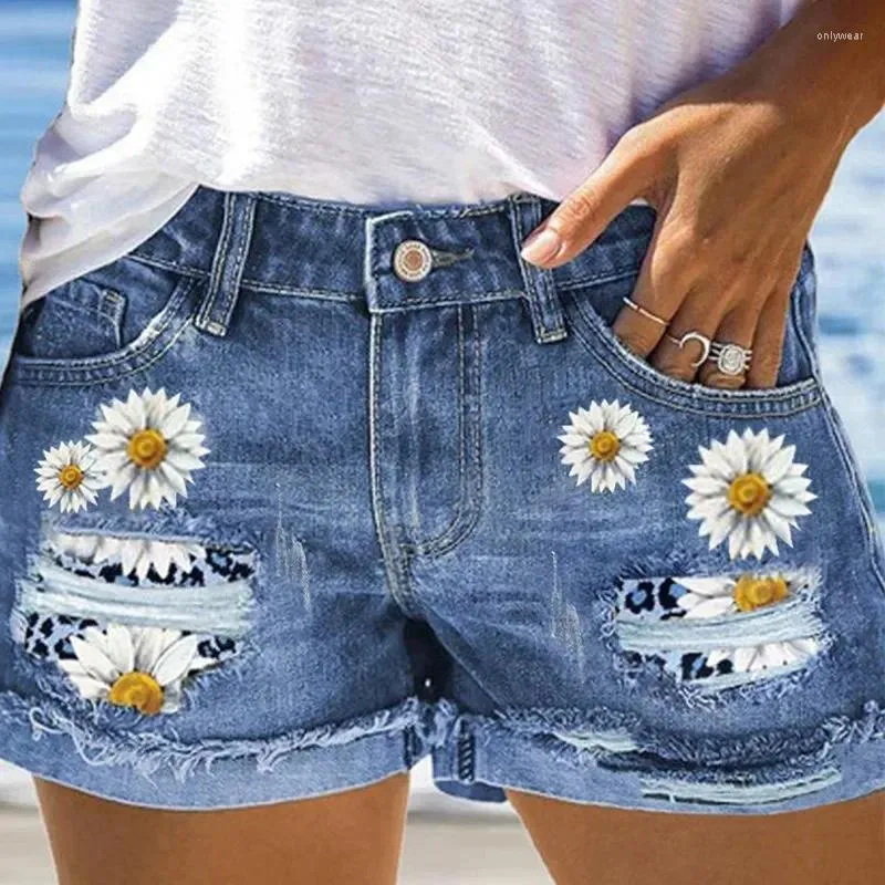 Kvinnor jeans ankomster avkänsla design 2024 vår sommarkläder tryckt hög midja rippade denimshorts