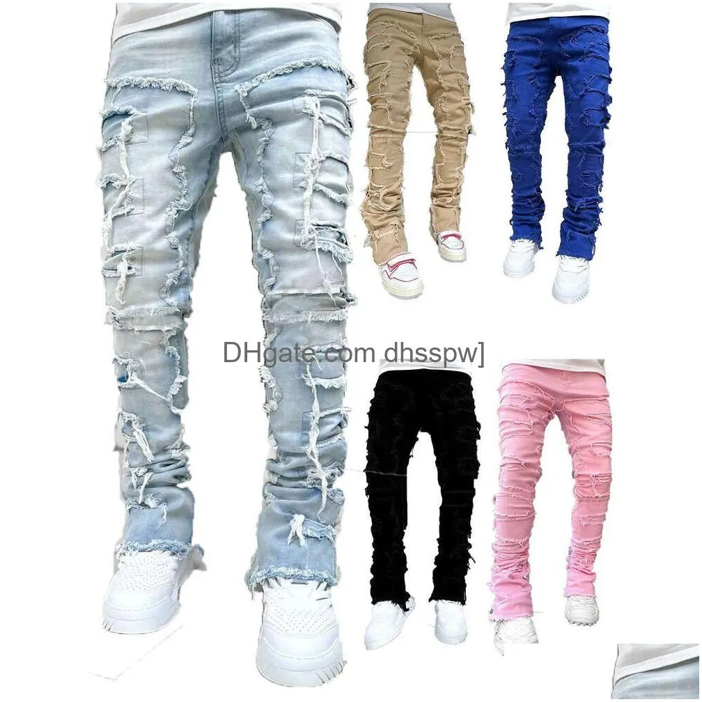 Mäns jeans herr street mode ins elastiska denim raka ben byxor släpp leveranskläder kläder dhhaq
