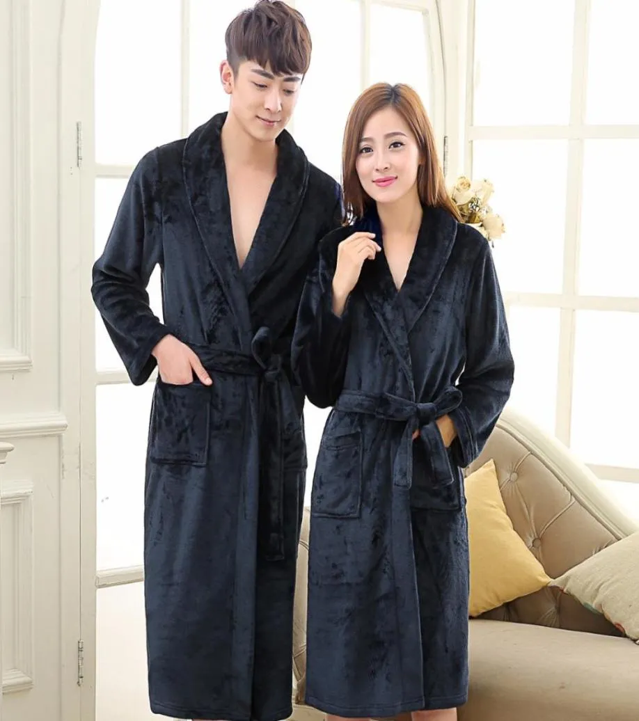 Aşıklar Erkekler ve Kadınlar İçin Elbise Sıcak Süper Yumuşak Pazen Mercan Polar Uzun Banyo Çençleri Kimono Banyıl Erkek Soyunma Elbise Cüppeler T6950726