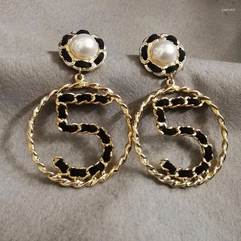 Stud Earrings Korean Luxury Jewelry Big Letter Five V Shape Circle Pearl For Women Wholesale