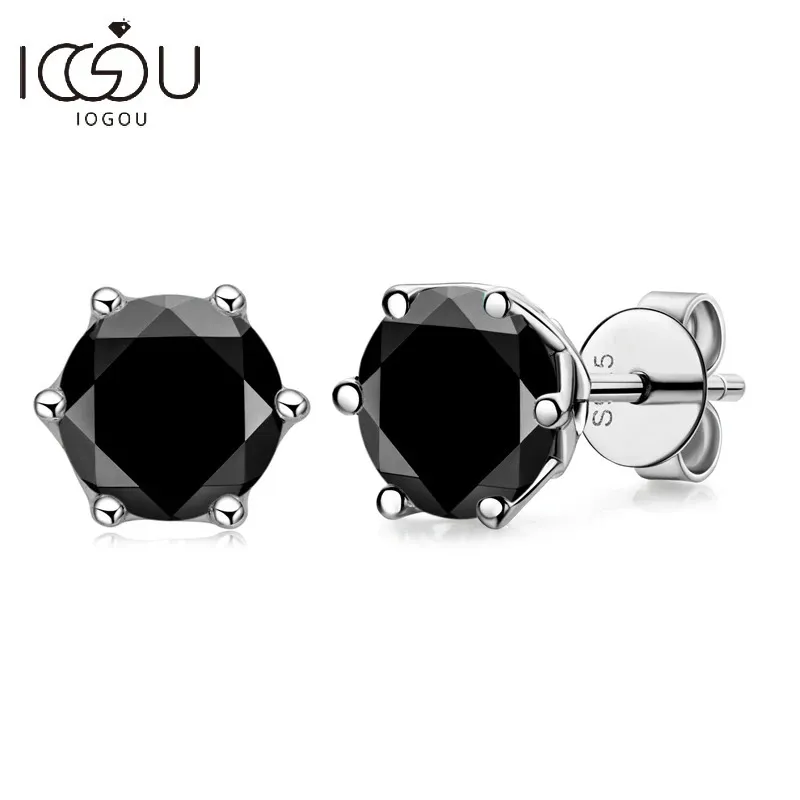 Iogou Morden Real 1 قيراط أقراط أسود أسود للرجال 100 ٪ 925 Sterling Silver Engring Women Gifts GIFTS 240228