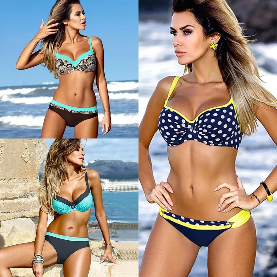 Bikini Badmode Vrouwen Sexy Set Push Up Badpak Vrouwelijke Tweedelige Halter Geel Meisje Strandkleding 240320