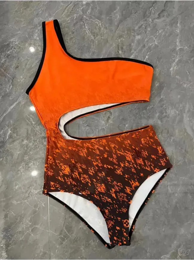 Swimwear Orange Lady Jacquard Brand de mode Hollow Bikini Femmes One épaule BodySuit BodySuit BodySuit