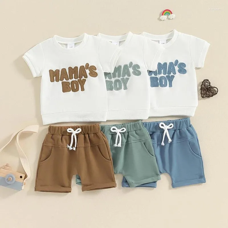 Giyim Setleri 2024 Yürümeye Başlayan Çocuk Çocuk Yaz Giysileri Set Mektup Nakış Kısa Kollu Tişörtleri Katı Şortlu Yumuşak Kıyafetler