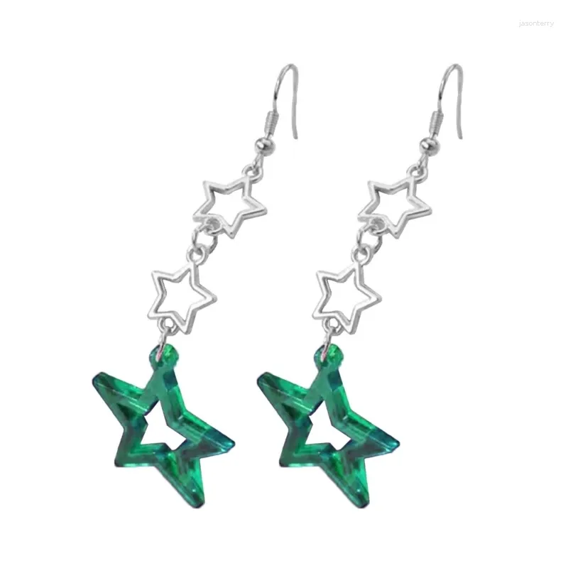 Boucles d'oreilles pendantes longues franges creuses, bijoux pentagrammes F19D