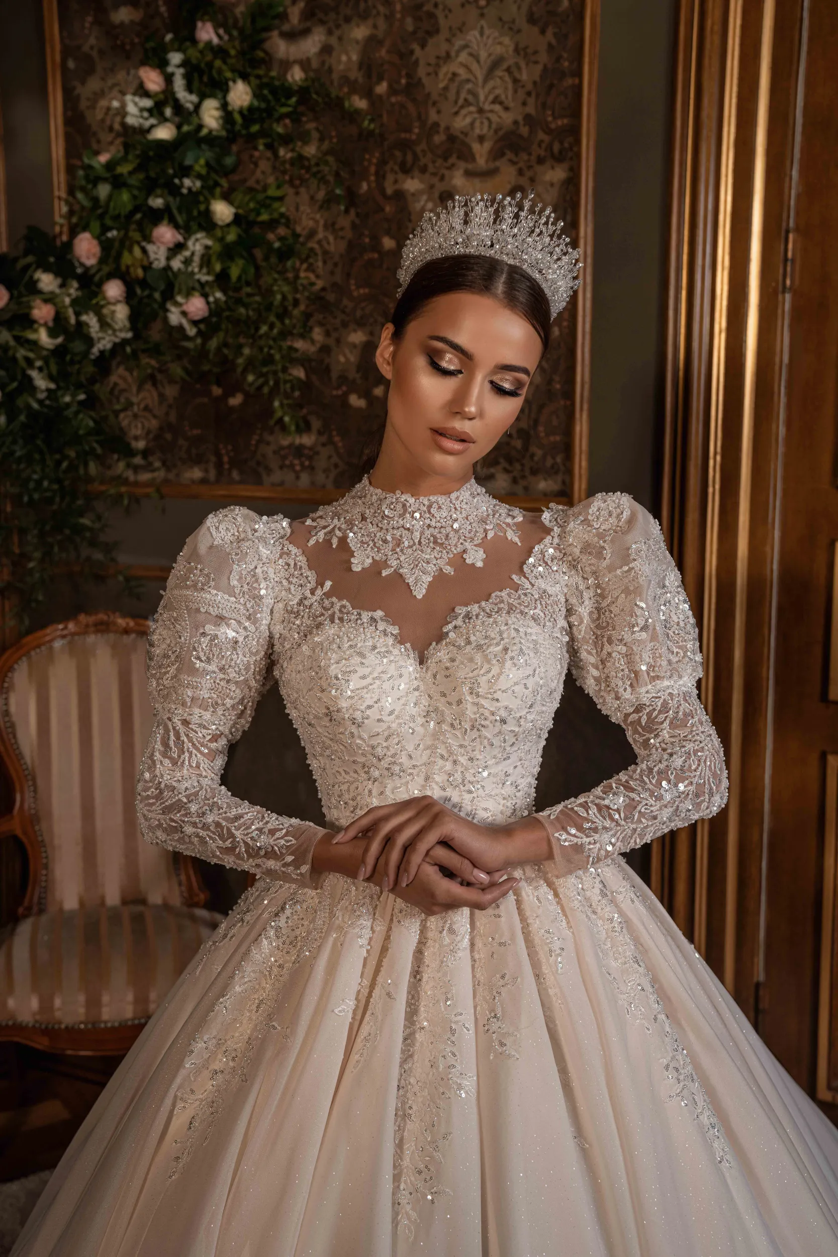 fashion maldives dressing style Chic And Romantic Lace High-Neck Long Sleeve Mermaid Wedding Dress main image 0