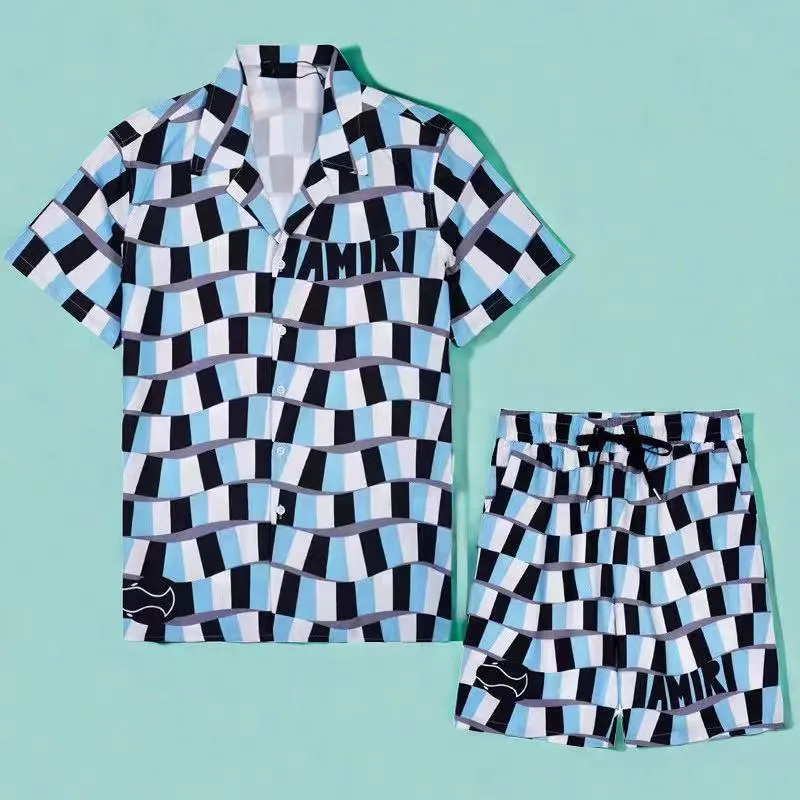 2024 Herren- und Damen-Marken-Kurzarm-Button-Down-Hemd-Set, modisches Urlaubs-Set, vorrangige Produkte für die Straße am Meer, asiatische Größe M-3XL
