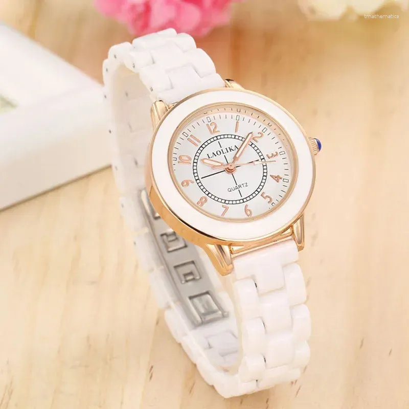 Wristwatches Ceramic Watch Women's Brand Quartz Wrist Watches For Women Bracelet Clasp Fashion & Casual Chronograph