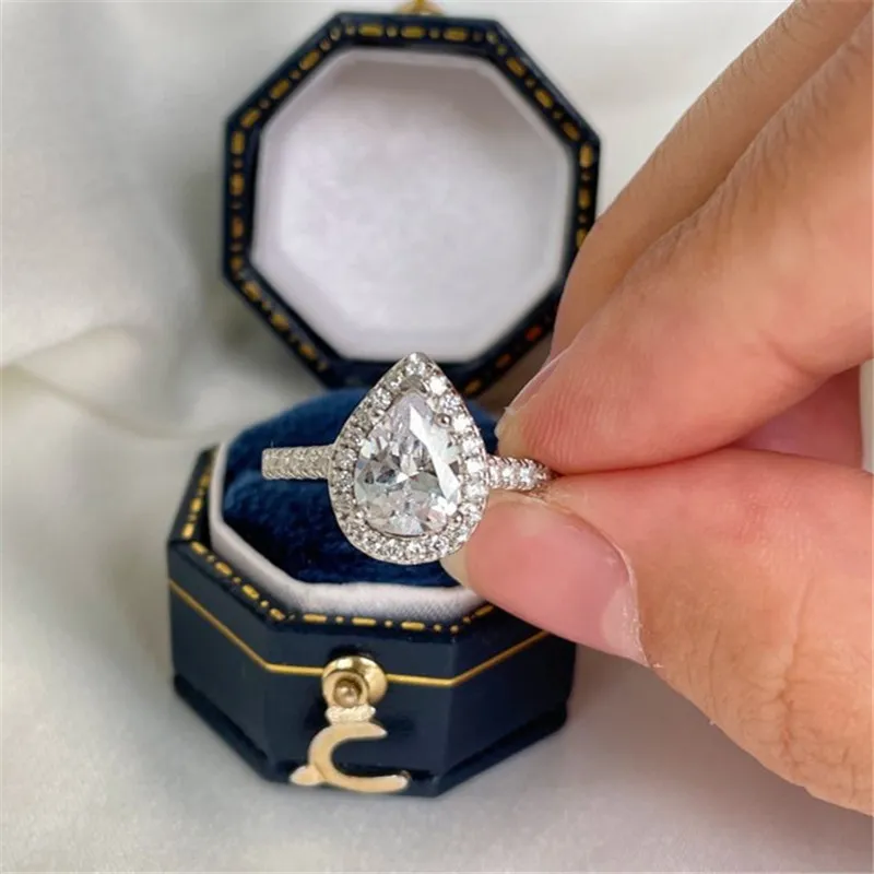 1ct poire diamant bagues de créateurs pour les femmes de mariage en argent sterling 925 bague de fiançailles femme rose blanc 5A zircone bijoux de luxe Saint Valentin boîte cadeau taille 5-9