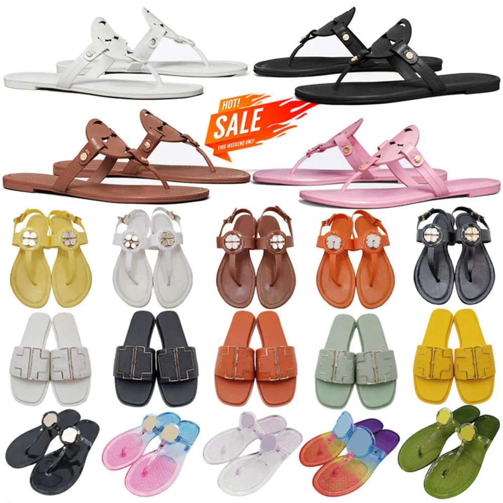 Designerskor glider Millers Sandaler för kvinnor Triple Black Pink Dark Grey Gul White Brown Slipper Leather Patent Slide Ladies Flip Flops Beach Outdoor Shoes