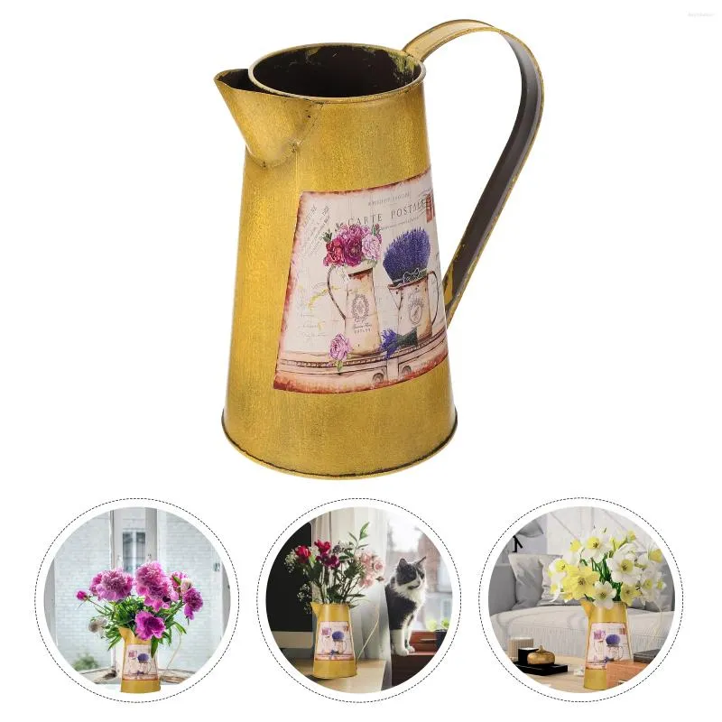 Vazen Vintage Tin Vaas Oude Behandeling Ijzer Artistieke Bloem Emmer Retro Smeedijzer Creatieve Arrangement Ware Waterkan