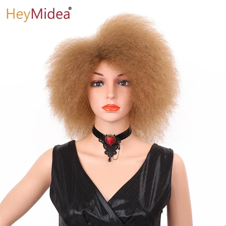 Perruques Afro crépus bouclés perruque pour femmes noires 6 pouces perruques courtes bouclées perruques synthétiques résistant à la chaleur africaine bouclés pleine perruques HeyMidea