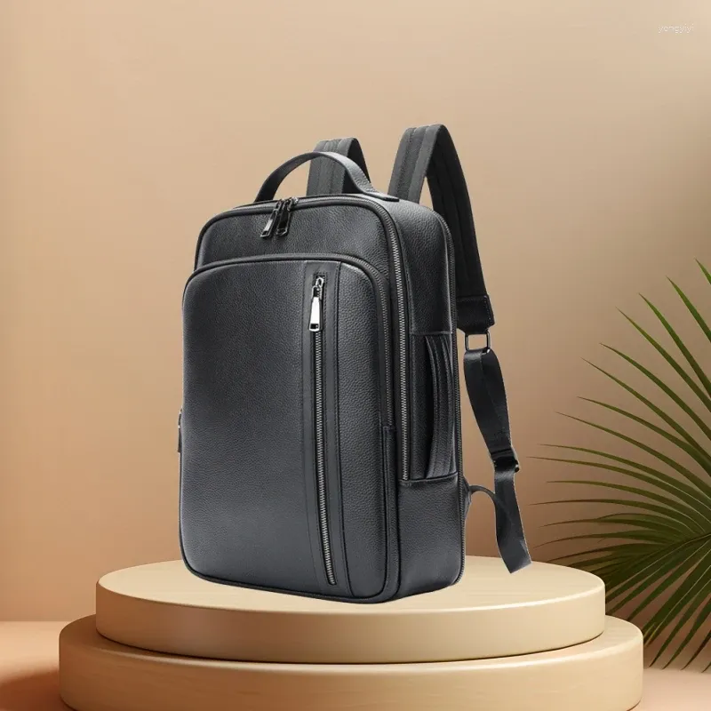 Sac à dos tendance de luxe pour hommes d'affaires en cuir véritable, sac pour ordinateur portable de 15 pouces, sac à dos de voyage pour étudiant, sac d'école Mochila