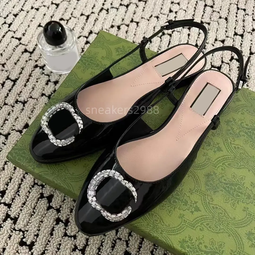 Designer sandals luxury Women ballet flat shoes summer dress shoes rhinestone letter buckle round head genuine leather Jane shoes casual shoes